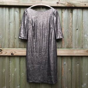 Suzi Chin for Maggy Boutique Gold Sequin Dress Size M Sheath 3/4 Sleeves